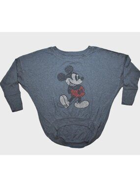 Disney Parks Womens Mickey Mouse Beaded Graphic Long Sleeve Blue Top New Small